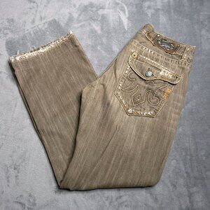 Mek Denim USA Mens Havana Jeans Distressed 32 Holes Wide Leg Relaxed Altered